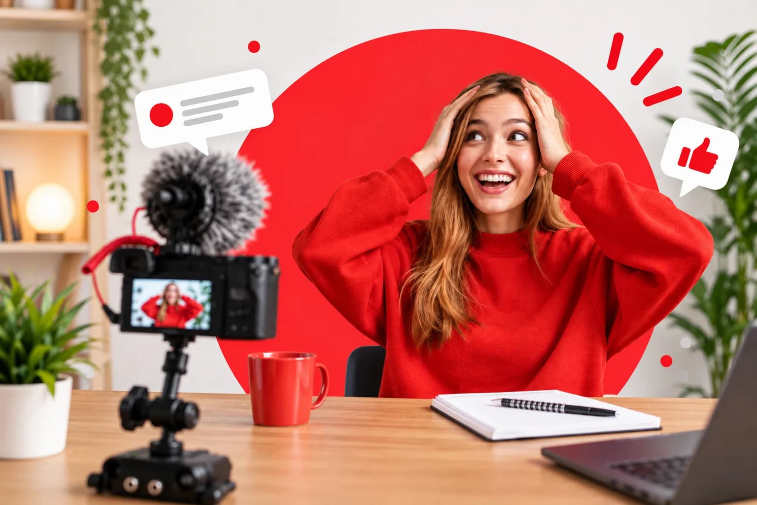 Creator filming a video in a home studio setup